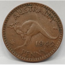 AUSTRALIA 1942I . ONE 1 PENNY . VARIETY . DECLAMINATIONG ON THE SURFACE